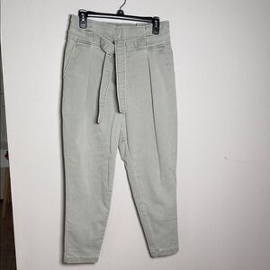 DKNY Women’s Tie Belt Pleated High Waisted Ankle Light Gray Pants